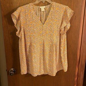 Cynthia Rowley Cute Yellow Summer Flutter Sleeve Blouse Size 1X